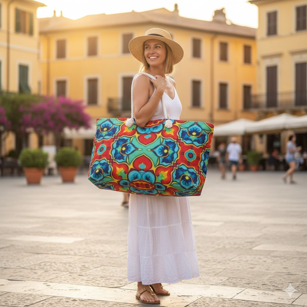 Sac de voyage Kaléidoscope coloré | Sac cabas géométrique floral éclatant