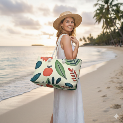 Sac de Voyage Grand Format à Motif Floral Botanique | Sac Fourre-tout Feuilles de Coquelicot | Mère Débordée | Sac de Plage et de Voyage pour Bébé