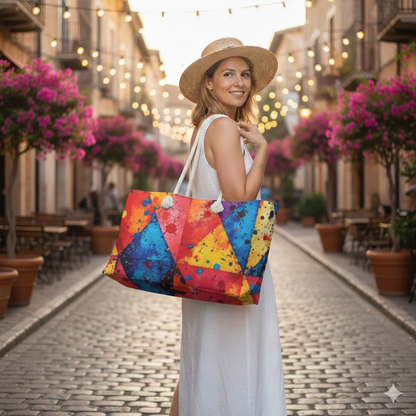 Sac de week-end éclaboussures de peinture géométriques colorées | Grand fourre-tout, sac de plage de voyage