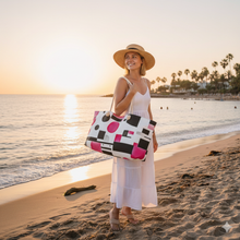 Sac de voyage géométrique rose et noir | Grand sac fourre-tout à formes abstraites