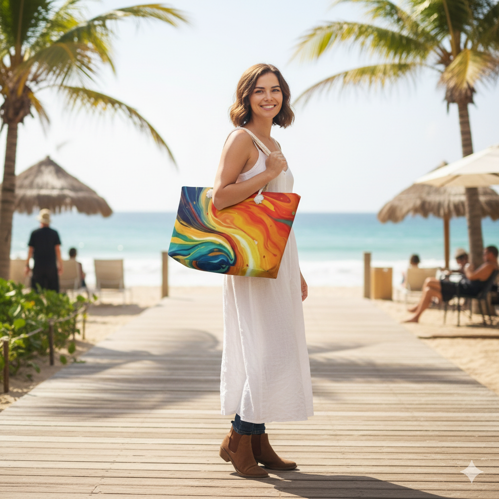 Sac de voyage coloré à motifs de tourbillons | Imprimé marbré éclatant, Grand sac cabas