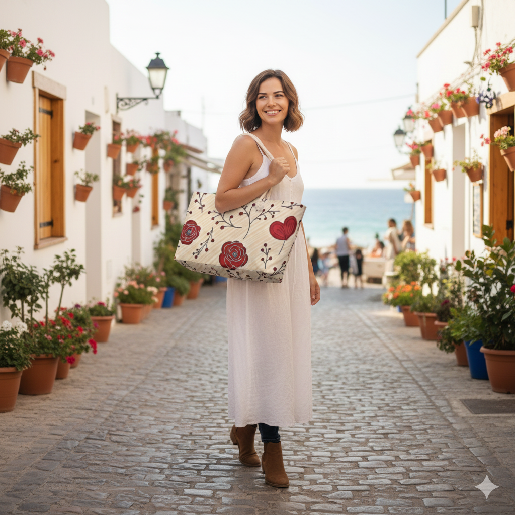 Motif floral rose | Sac de voyage week-end | Design cœur | Sac cabas pour maman occupée | Cadeaux de fête des mères