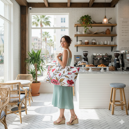 Sac de voyage cabas "Cœur Floral" | Fourre-tout de voyage "Gribouillis Romantique" | Sac de maman débordée | Cadeau pour maman