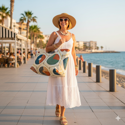 Sac de voyage géométrique cercle du milieu du siècle | Fourre-tout abstrait rétro | Sac fourre-tout pour maman débordée | Voyage essentiels de bébé | Cadeau pour maman