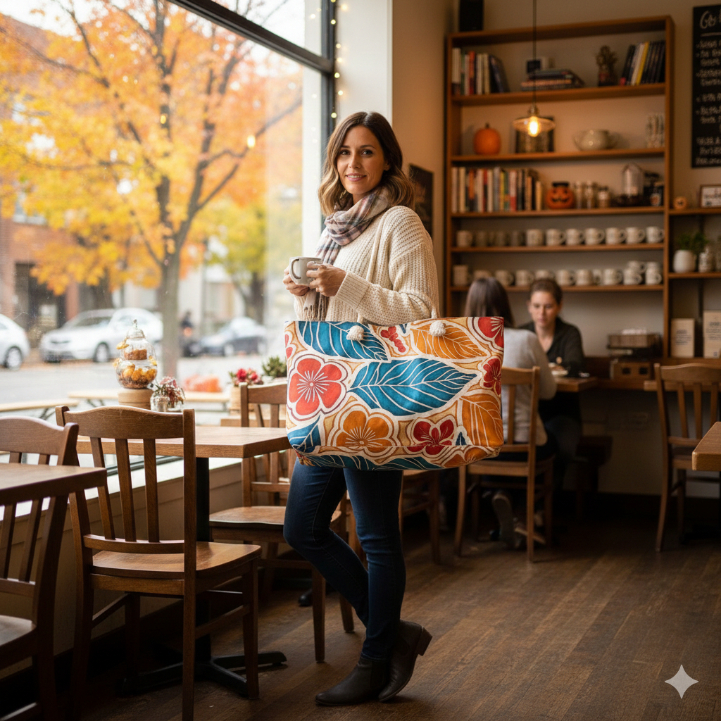Grand sac de voyage à motifs floraux tropicaux | Sac cabas hibisicus bleu et orange