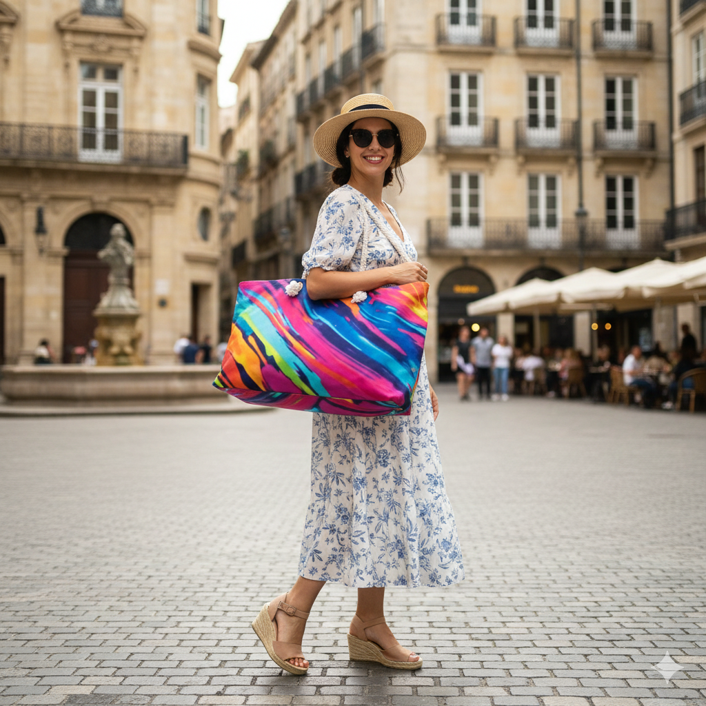 Sac de voyage abstrait avec motif de peinture fluo | Fourre-tout de voyage coloré | Grand sac fourre-tout