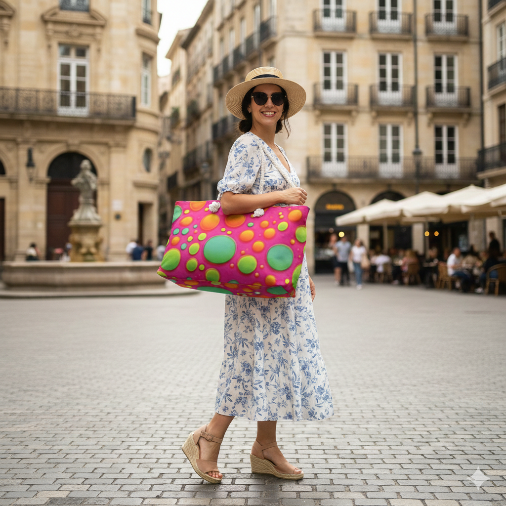 Grand Sac de Voyage à Motif Bulles Colorées | Rose Néon Vert Orange, Grand Fourre-tout