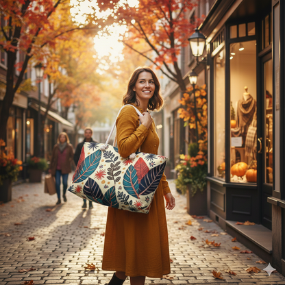 Sac de voyage Feuilles Tropicales Colorées | Grand Sac Fourre-tout Feuilles Florales pour Mamans Occupées
