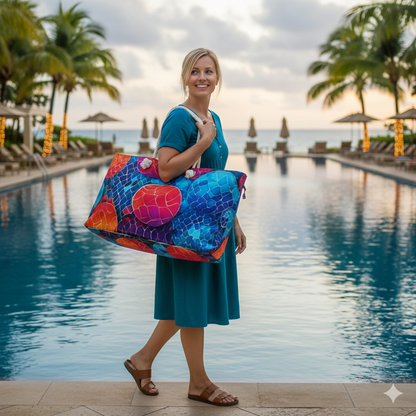 Sac de Week-end Bulles Mosaïque Vibrante | Grand Sac Cabas de Plage Coloré