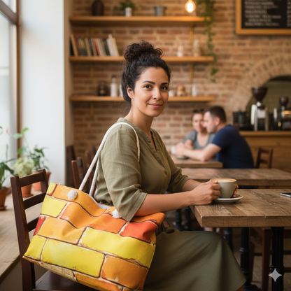 Sac de week-end à motif de briques colorées | Jaune orange vert, grand sac fourre-tout