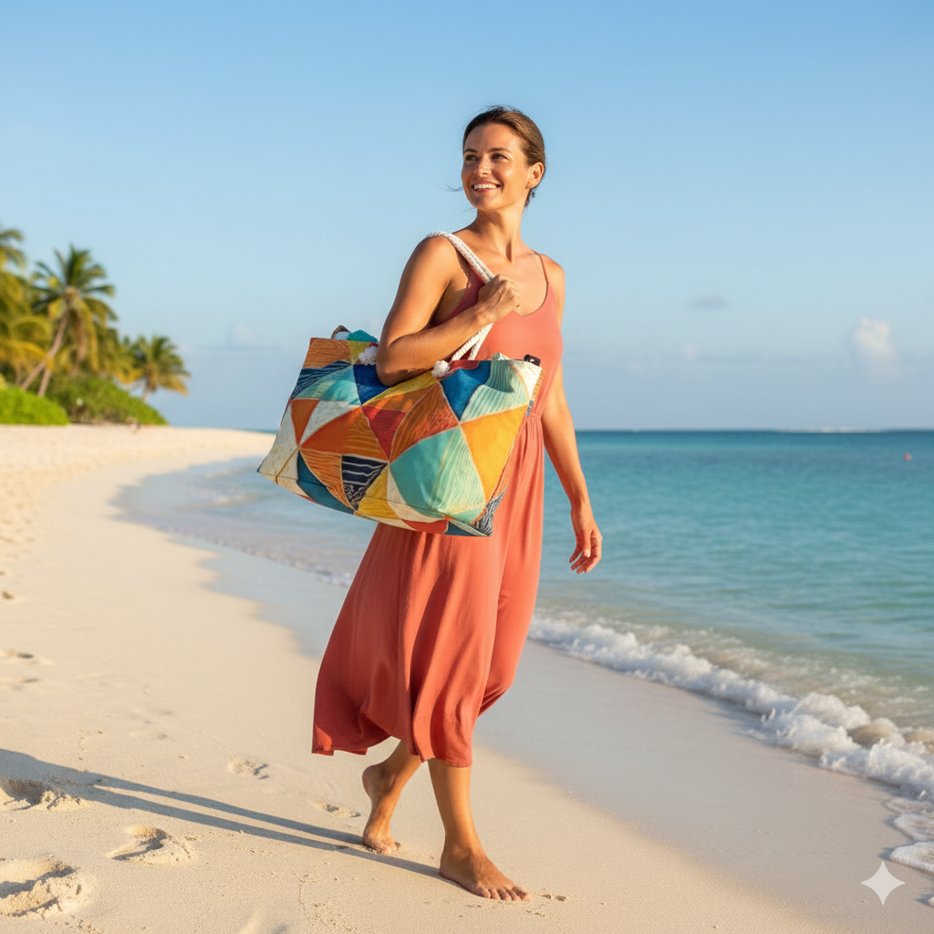 Sac de voyage motif géométrique triangles colorés | Sac de plage | Grand cabas | Sac de maternité