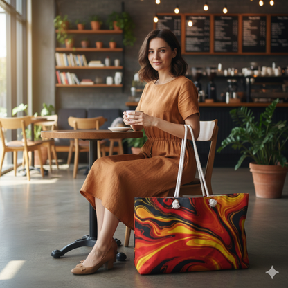 Sac de week-end Abstrait Flamboyant | Marbrure Rouge Orange Jaune, Grand Fourre-tout