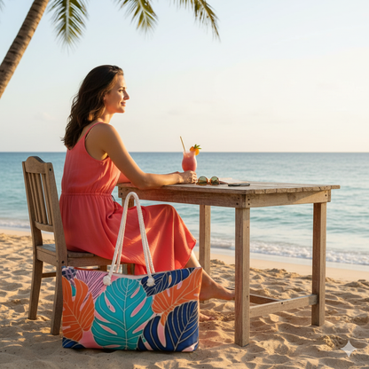 Sac de voyage grandes feuilles de Monstera tropicales | Grand sac fourre-tout imprimé palmiers colorés