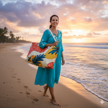 Sac de voyage imprimé floral tropical | Sac de plage Palmier agrumes | Grand sac fourre-tout | Sac de maman de tous les jours | Sac pour les essentiels de maman et bébé