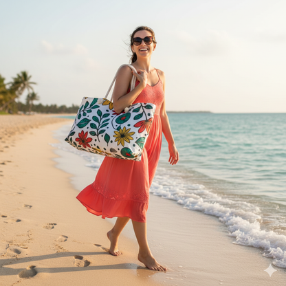 Sac de voyage à motif floral coloré | Grand sac cabas fleurs printanières