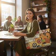 Sac de voyage polochon vintage collage timbres | Imprimé bagages rétro | Grand sac cabas