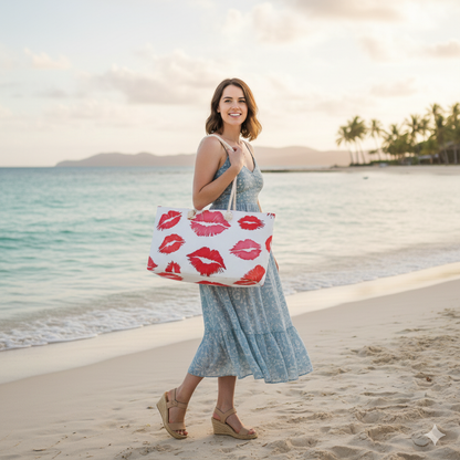 Sac de week-end avec motif de baisers au rouge à lèvres | Sac de voyage imprimé lèvres | Grand cabas