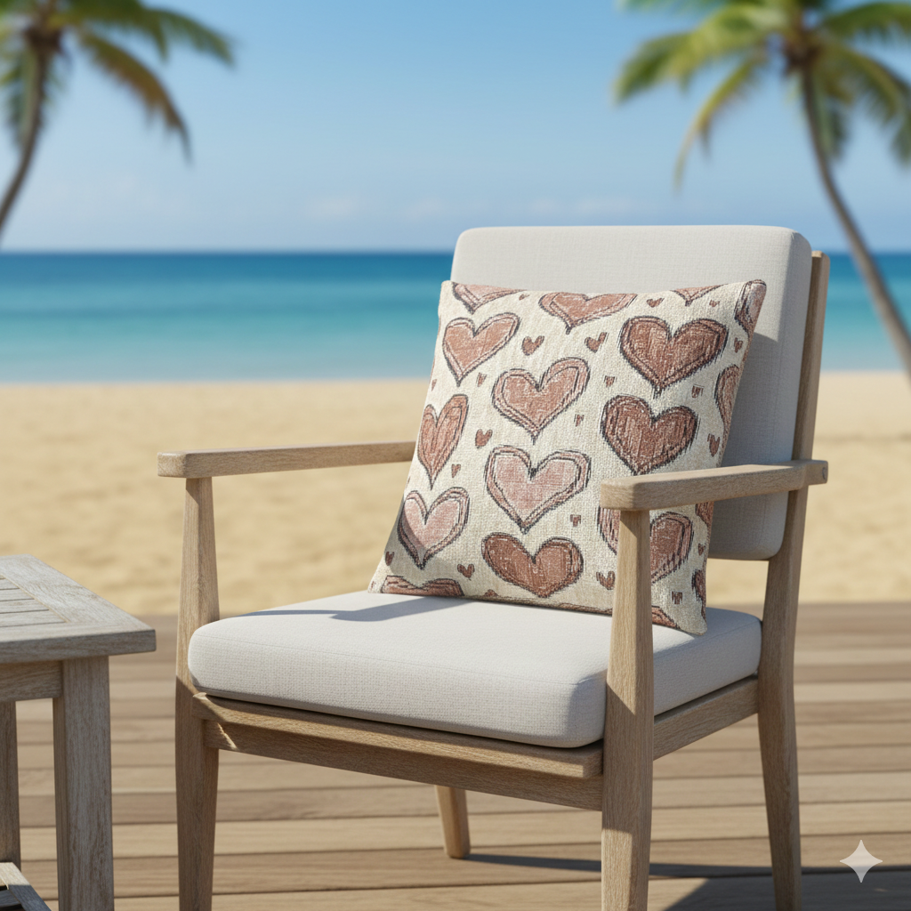 Coussin tressé à motif de cœurs roses | Jeté décoratif bohème Saint-Valentin