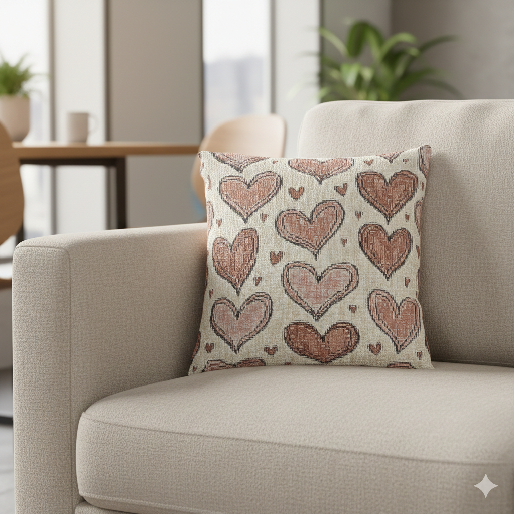 Coussin tressé à motif de cœurs roses | Jeté décoratif bohème Saint-Valentin