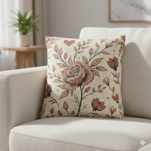Oreiller Rose Rose Vintage Tissé | Coussin Tapisserie Florale, Décor Cottagecore