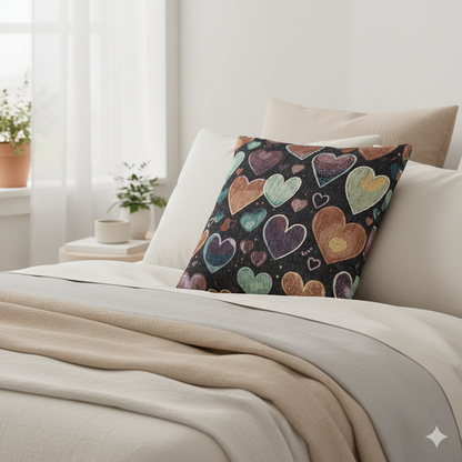 Oreiller tissé à motif de cœurs pastel | Coussin décoratif cœur, Décoration bohème