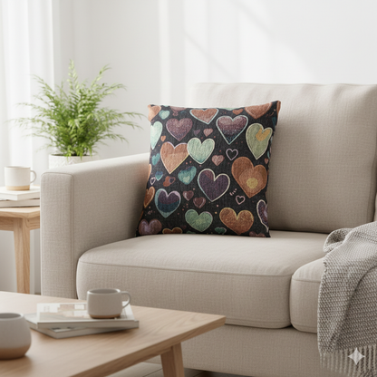 Oreiller tissé à motif de cœurs pastel | Coussin décoratif cœur, Décoration bohème