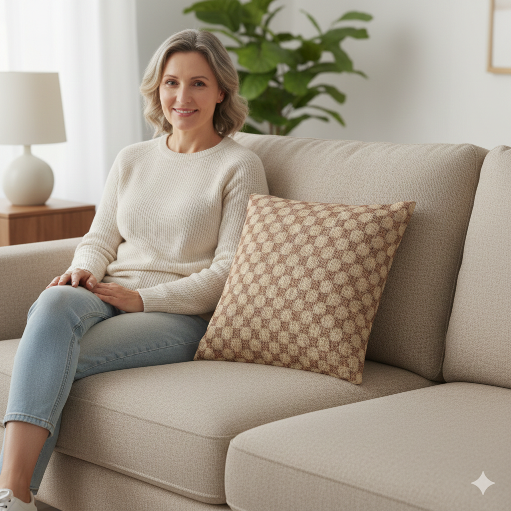 Oreiller à motif tissé à carreaux | Coussin décoratif géométrique marron neutre