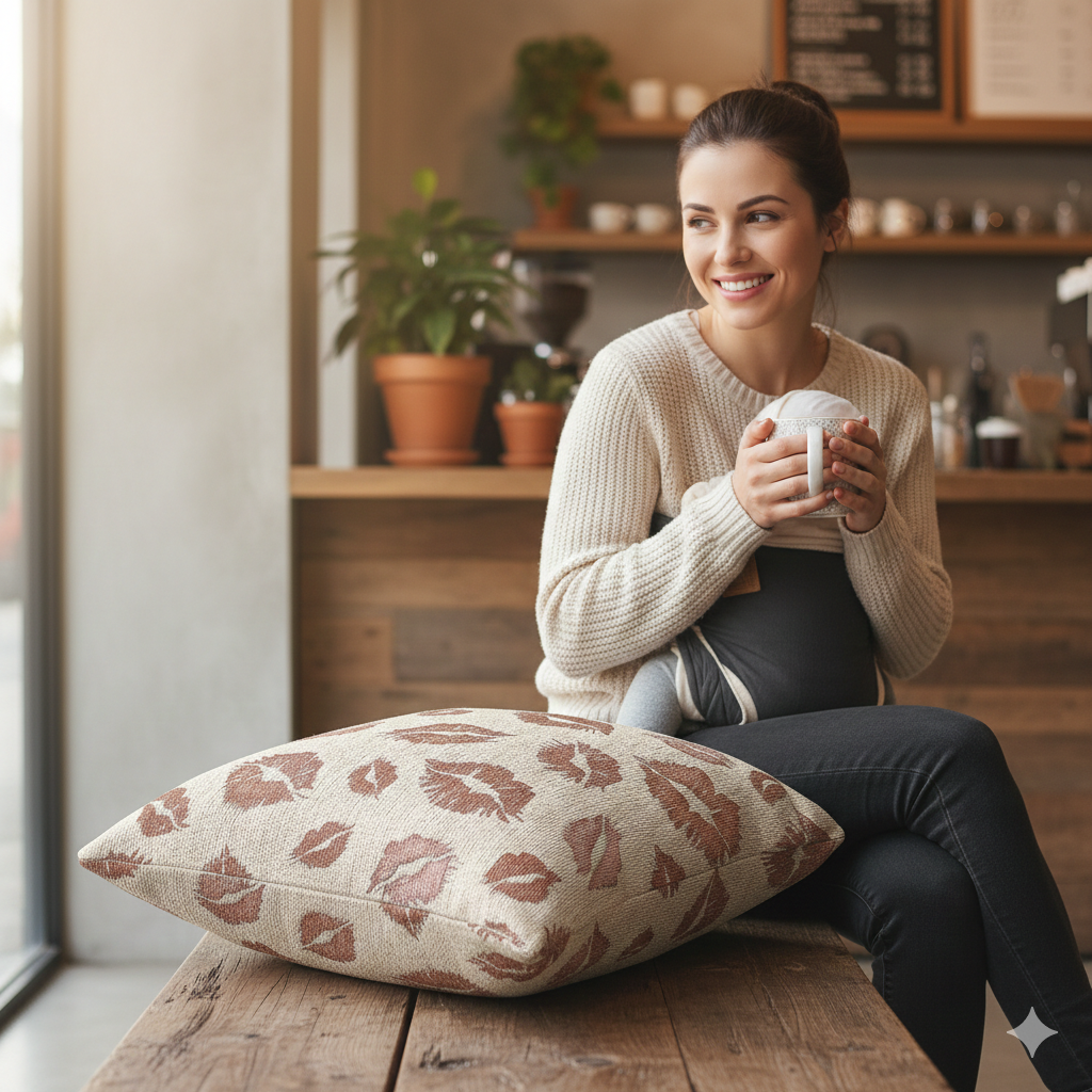 Oreiller tissé motif baisers | Coussin décoratif pour la maison et l'extérieur