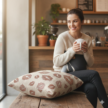 Oreiller tissé motif baisers | Coussin décoratif pour la maison et l'extérieur
