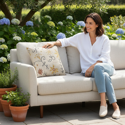 Coussin brodé tissé floral neutre | Coussin décoratif Bohème Chic et Campagne
