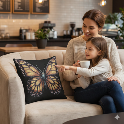 Coussin tissé Papillon doré | Coussin décoratif style tapisserie