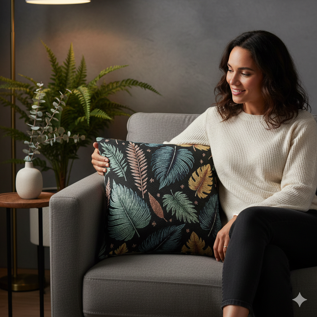 Oreiller Tissé Feuilles d'Automne | Motif Feuilles Multicolores, Coussin Texturé