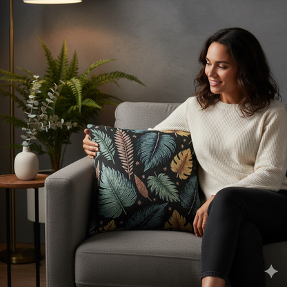 Oreiller Tissé Feuilles d'Automne | Motif Feuilles Multicolores, Coussin Texturé
