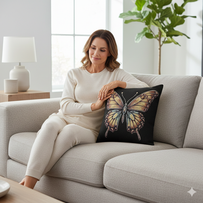 Coussin tissé Papillon Monarque | Coussin décoratif Papillon Pixel Art