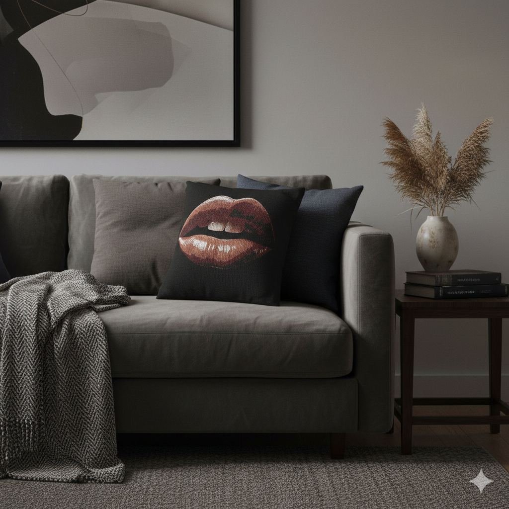 Coussin tissé Kiss Design | Coussin décoratif à imprimé lèvres