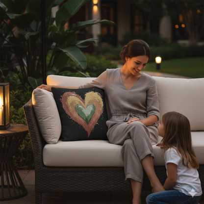 Coussin tressé cœur peint à la main | Coussin décoratif cœur bohème