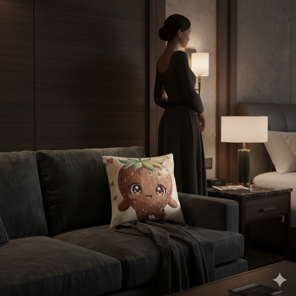 Oreiller décoratif tissé en forme de personnage fraise Kawaii