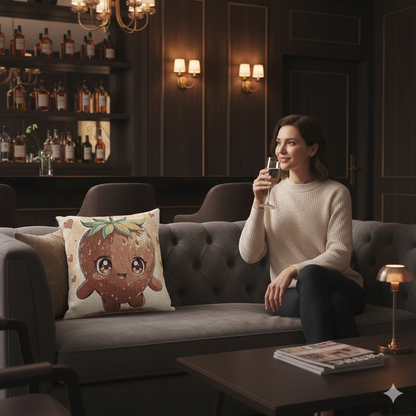 Oreiller décoratif tissé en forme de personnage fraise Kawaii
