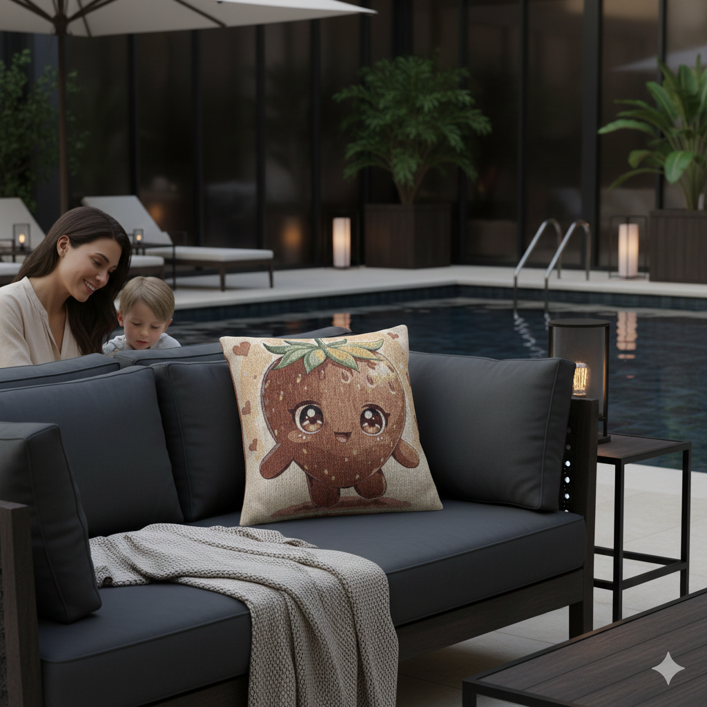 Oreiller décoratif tissé en forme de personnage fraise Kawaii