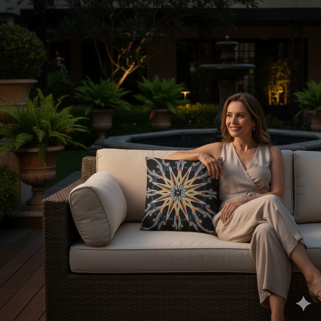 Coussin tissé Mandala Étoile | Coussin décoratif Bohème Géométrique