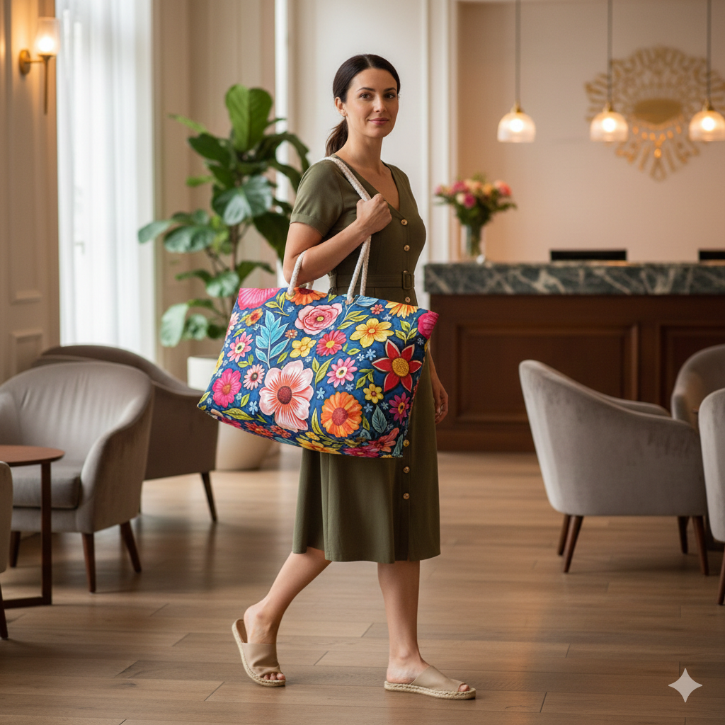 Sac de voyage fleuri et coloré | Grand sac bohème à fleurs lumineuses
