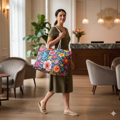 Sac de voyage fleuri et coloré | Grand sac bohème à fleurs lumineuses