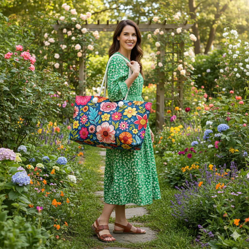 Sac de voyage fleuri et coloré | Grand sac bohème à fleurs lumineuses