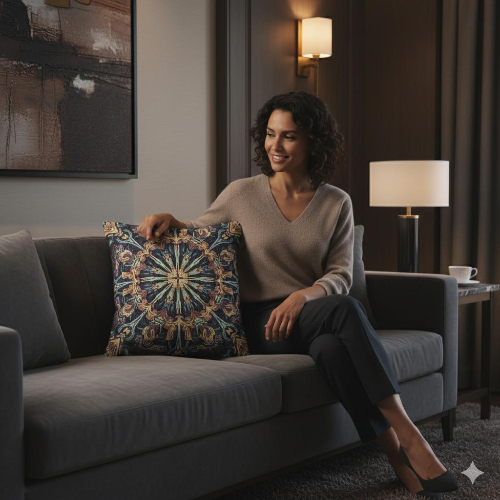 Coussin décoratif tissé en mosaïque géométrique bohème