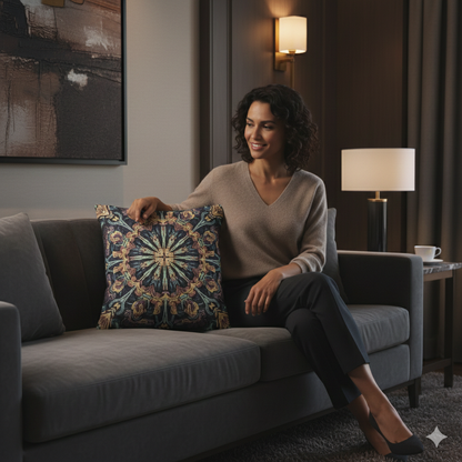 Coussin décoratif tissé en mosaïque géométrique bohème