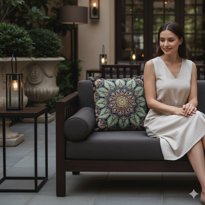 Housse de coussin décorative bohème tissée mosaïque florale mandala
