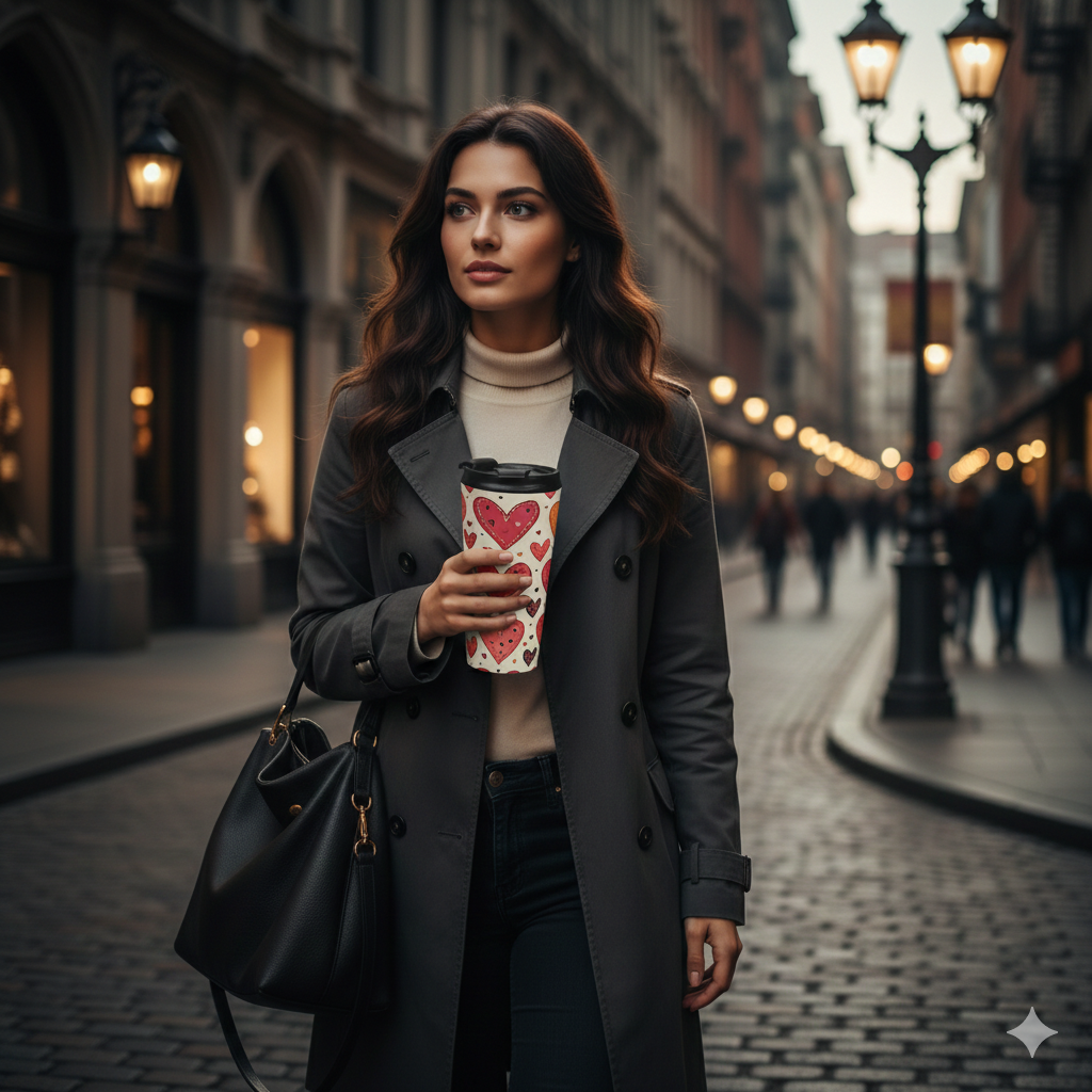 Mug de Voyage en Acier Inoxydable Cœurs Dessinés à la Main | Motif Saint-Valentin