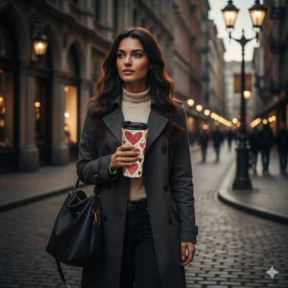 Mug de Voyage en Acier Inoxydable Cœurs Dessinés à la Main | Motif Saint-Valentin