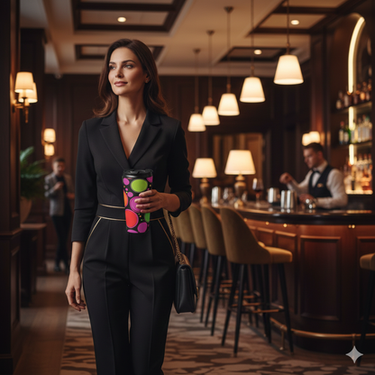 Mug de voyage en acier inoxydable Rétro bulles colorées | Gobelet à pois néon