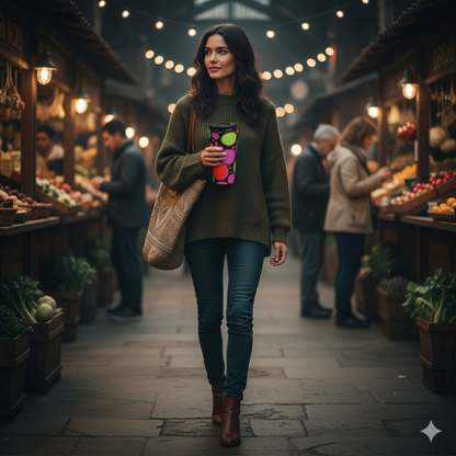 Mug de voyage en acier inoxydable Rétro bulles colorées | Gobelet à pois néon